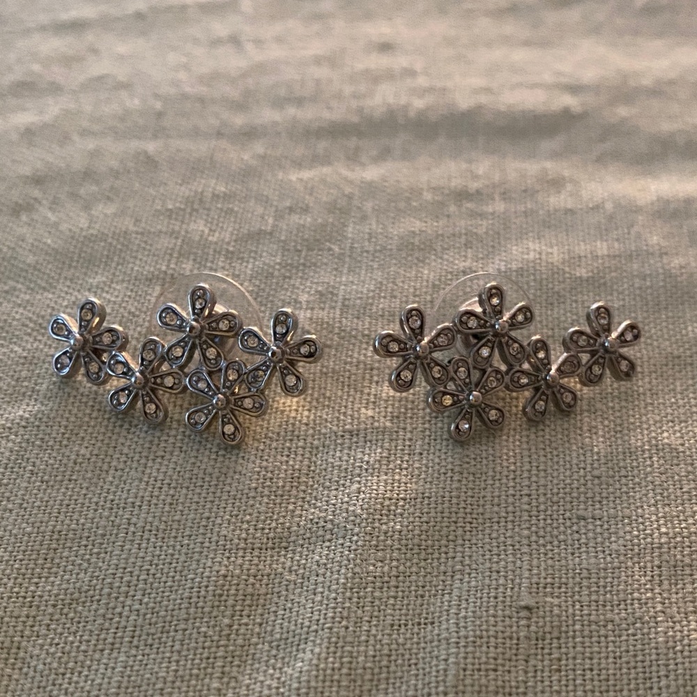 Silver Floral Cluster Earrings